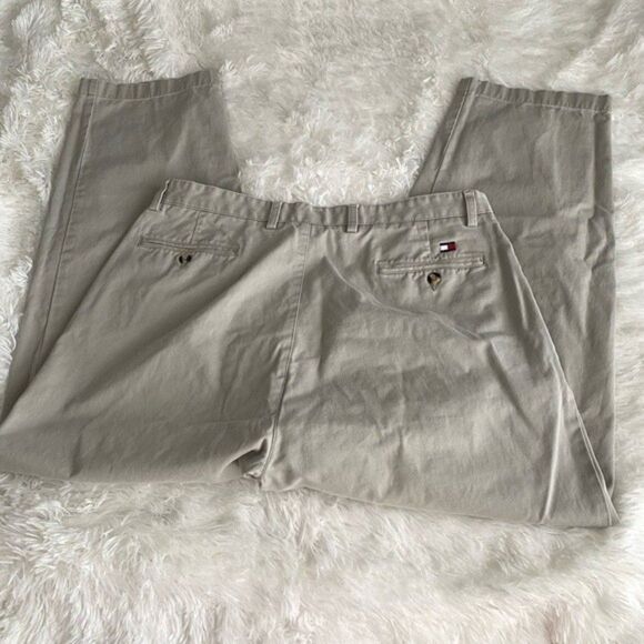 Tommy Hillfiger Vintage Pleated Chinos Casual Cotton Pants Beige Size 38X30 - Picture 8 of 13